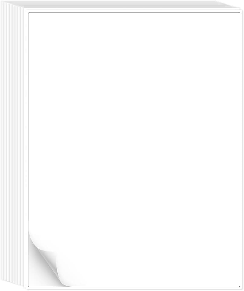 30 Sheets of Printable White Sticker Paper, Matte, 8.5" x 11"