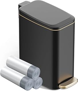 Small black stainless steel trash can with lid