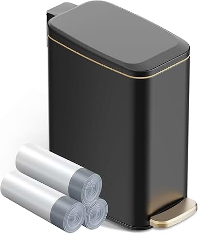 Small black stainless steel trash can with lid
