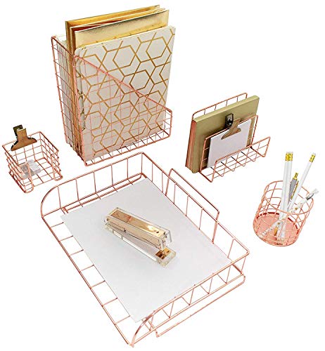 Rose Gold 5-Piece Desk Organizer Set