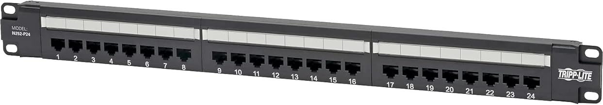 24-Port Cat6 PoE+ Patch Panel, 1U Rackmount, Black