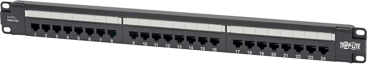 24-Port Cat6 PoE+ Patch Panel, 1U Rackmount, Black