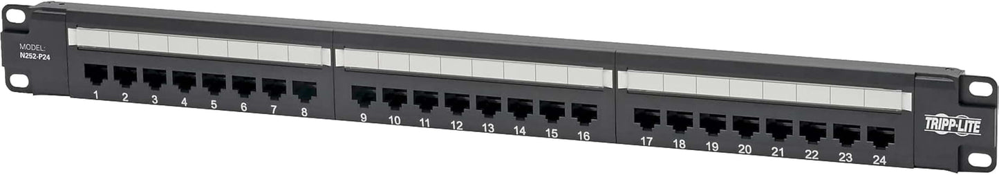 24-Port Cat6 PoE+ Patch Panel, 1U Rackmount, Black