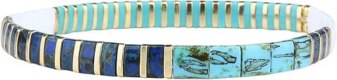 Blue Green Vein Tila Bead Charm Wrap Bracelet