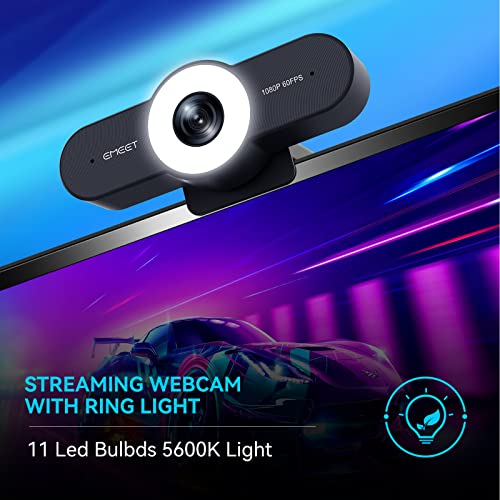 1080P Webcam with Microphone - 60FPS Streaming Camera with Light, Three Level Light, Noise-Cancelling Mics, C970L Computer Camera with Privacy Mode, Autofocus HD Webcam for Meeting/Gaming/Class