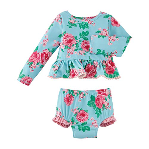 Girls Rash Guard Swimsuit Set, Green, 3-6 Months