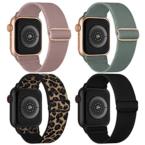 Stretchy nylon solo loop bands for Apple Watch 38mm to 41mm, 4-pack