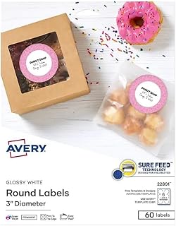 Glossy White 3-Inch Round Labels, 60 Pack