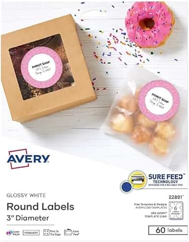 Glossy White 3-Inch Round Labels, 60 Pack