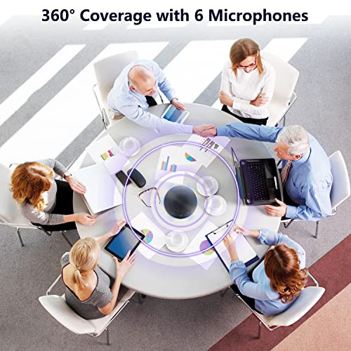 Bluetooth Speakerphone, Conference Speaker with 6 Omnidirectional Microphones Plus Intelligent DSP Noise Reduction/ Cancellation for 8-10 People Business Conference, Home Office