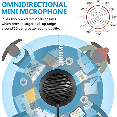 USB Computer Microphone, Portable Omnidirectional Condenser Boundary Laptop Conference Microphone for Recording, Video Meeting, Gaming, Skype, VoIP Calls with 36010ft Pickup Range