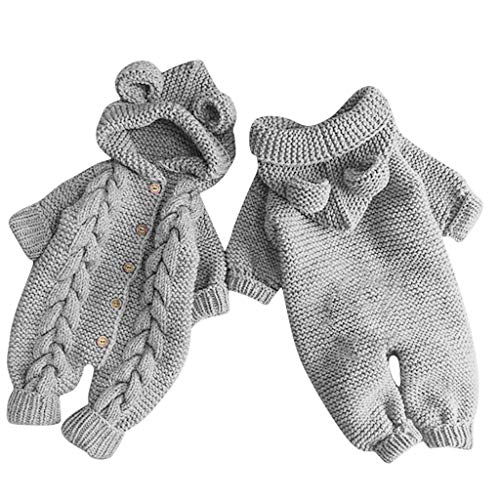 Kehen- Infant Baby Sweater Romper Snowsuit Toddler Winter Warm Knit Jumpsuit Boy Girl Hoodie Bodysuit Overalls Coat  Gray,3-6M