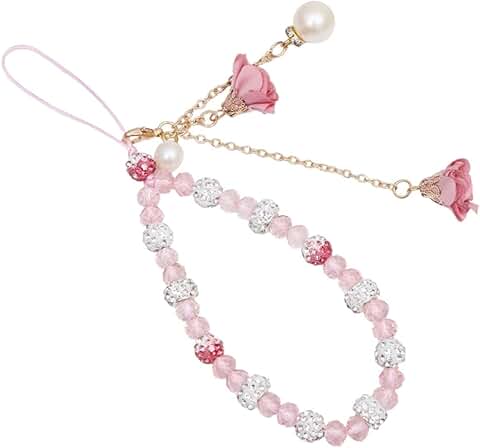 Crystal flower phone strap with decorative pendant