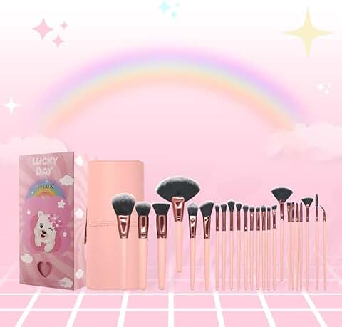 24-Piece Rose Gold Makeup Brush Set with Travel Holder
