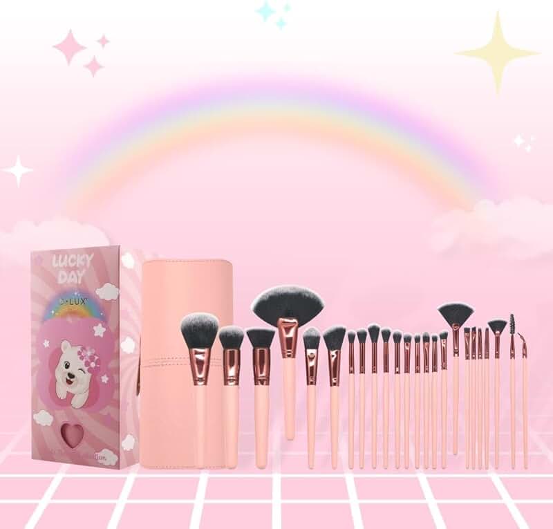 24-Piece Rose Gold Makeup Brush Set with Travel Holder