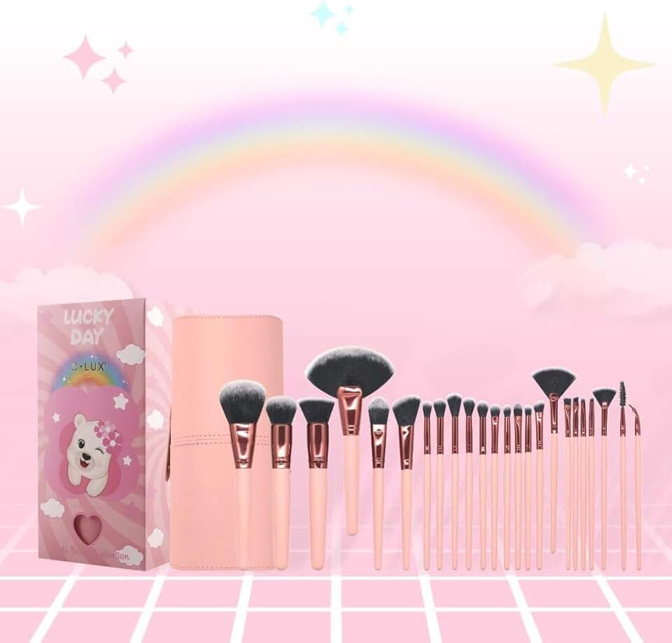 24-Piece Rose Gold Makeup Brush Set with Travel Holder