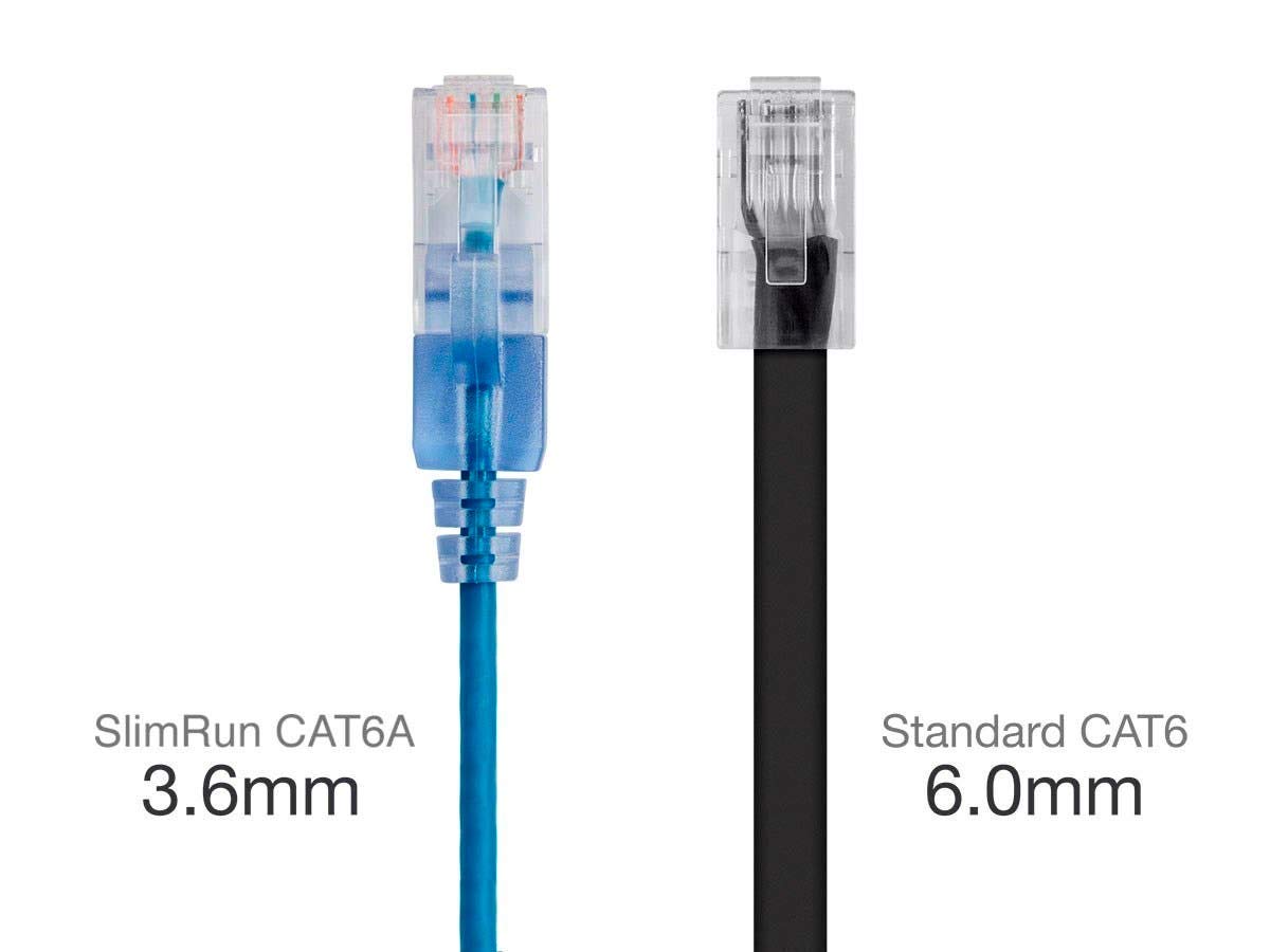 Cat6A Ethernet Patch Cable - 0.5 Feet - Blue (10 Pack) Network Internet Cord, Snagless RJ45 UTP Pure Bare Copper Wire 10G 30AWG - SlimRun Series