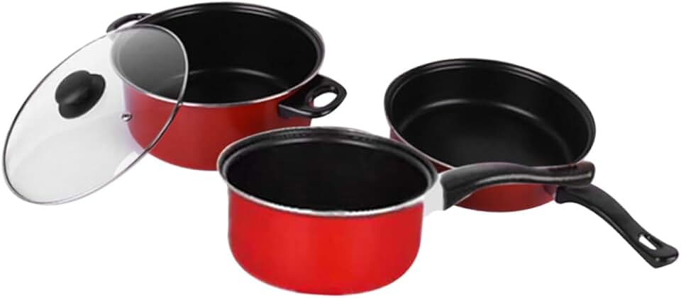Set of three non-stick cooking pans