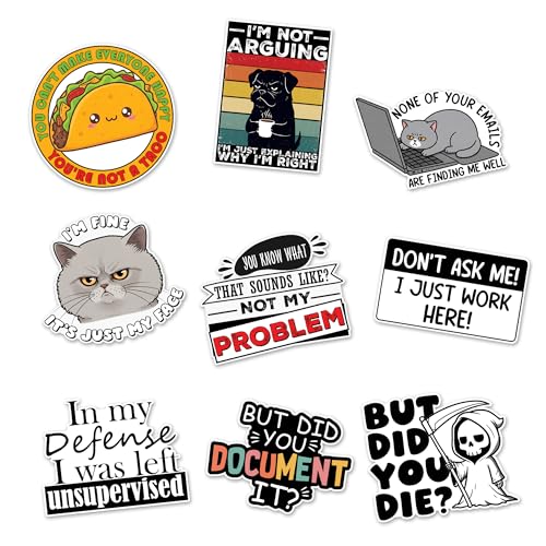 Set of 9 Funny Work Sayings Stickers for Various Surfaces