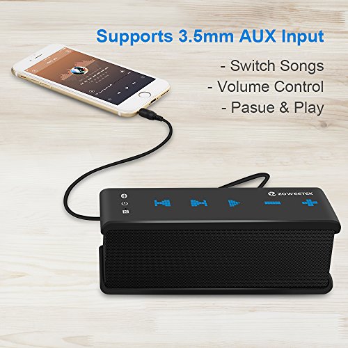 Portable Bluetooth Stereo Speaker with AUX Input, Bass, Hands-Free Calls, IPX5 Waterproof for iPhone iPad Android Phones Computer