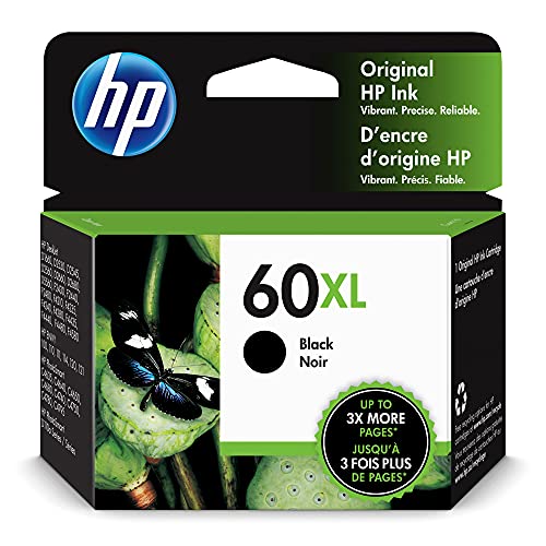 Original 60XL Black High-yield Ink Cartridge | Works with DeskJet D1660, D2500, D2600, D5560, F2400, F4200, F4400, F4580; ENVY 100, 110, 120; PhotoSmart C4600, C4700, D110a Series | CC641WN