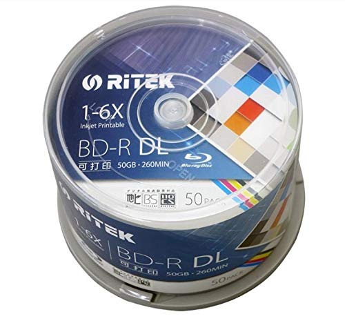'- Cables Ritek 50 Pack/one Box A+ Quality Blank Printable Blu Ray DL 1-6x Dual Layer 50GB BD DL - (Cable Length: 50 Pcs 50GB Discs)