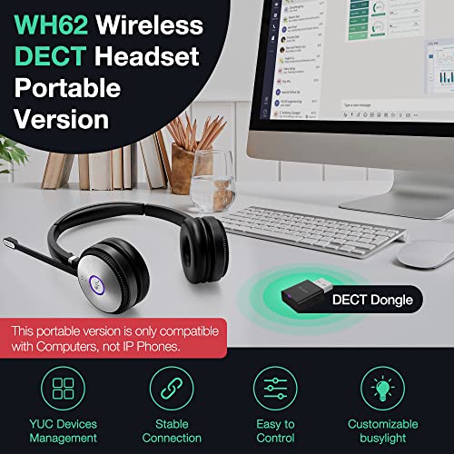 WH62 DECT Headset Ultra Portable Wireless Headset with Microphone Teams & Zoom Headphones with a USB A Dongle Stereo Noise Canceling Mic Office Headset for Computer PC Laptop