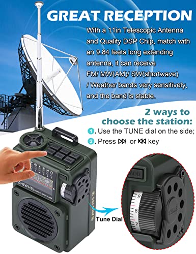 Bluetooth Speakers, Portable Radio with Sleep Timer, Weather AM FM Shortwave Radios with Best Sound, Retro Analog Tuner with Preset, Rechargeable MP3 Player Support MicroSD Card