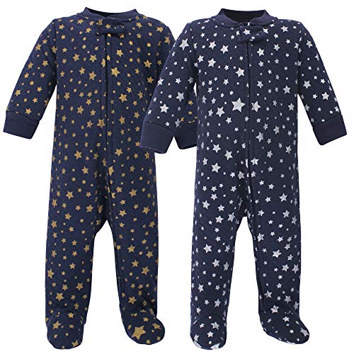 Uni   Premium Quilted Zipper Sleep and Play, Metallic Stars, 0-3 Months
