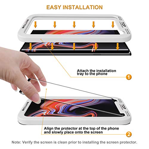 (2 Pack) Designed for Samsung Galaxy Note 9 Tempered Glass Screen Protector with (Easy Installation Tray) Anti Scratch, Bubble Free (Black)