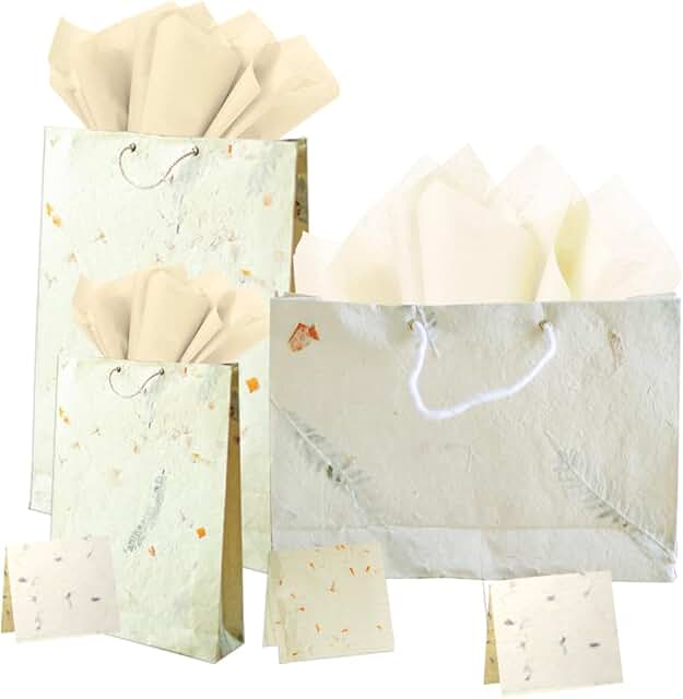 Handmade Lokta Paper Gift Bag Set with Tissue and Card