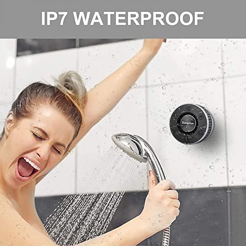 Bluetooth Shower Speaker, IP7 Waterproof Wireless Speaker with Suction Cup, Portable Speaker, 360 HD Surround Sound, LED Light Mini Speakers, Dual Stereo Pairing, Built-in Mic, Radio(Black)