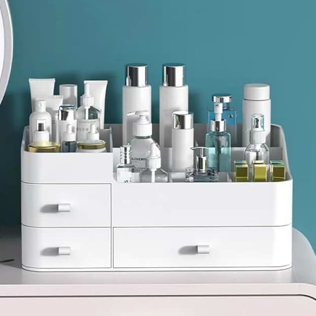 White Makeup Organizer with 3 Drawers for Vanity