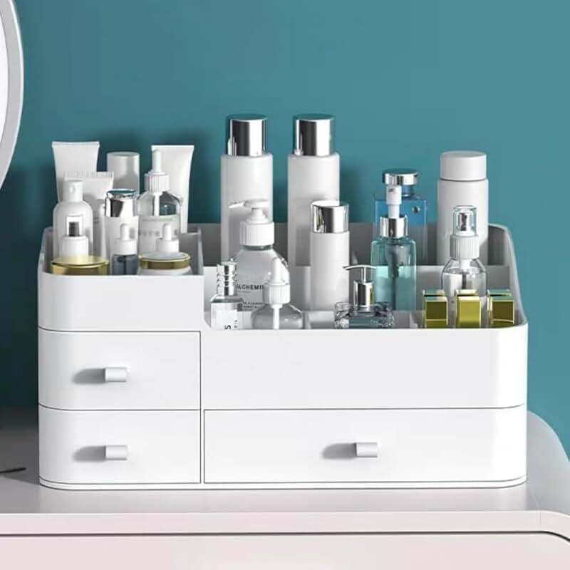 White Makeup Organizer with 3 Drawers for Vanity