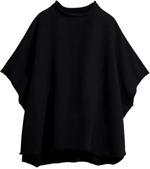 Women's Oversized Funnel Neck Batwing Sleeve Capelet Pullover