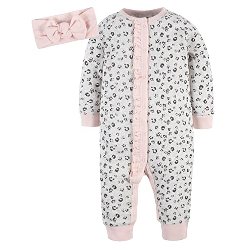 Baby Girls' 2-Piece Coverall & Headband Set, Leopard, 3-6 Months
