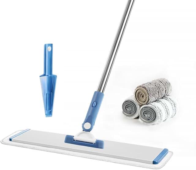 Flat microfiber floor mop with washable pads