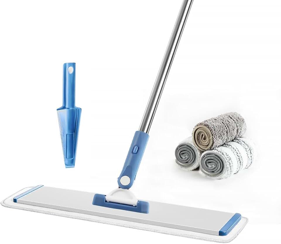 Flat microfiber floor mop with washable pads