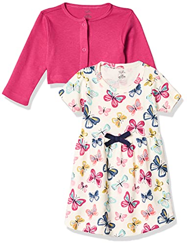 Baby Girls'  Cotton Dress and Cardigan, Bright Butterflies, 3-6 Months