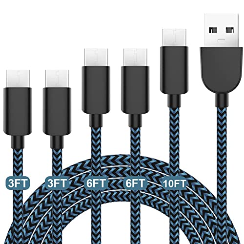5-Pack USB-C to USB-A Charging Cables, 3A, Blue