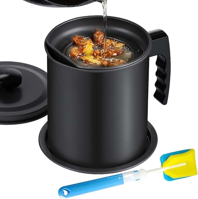 Bacon Grease Keeper with Strainer, 1.6L, Oil Storage