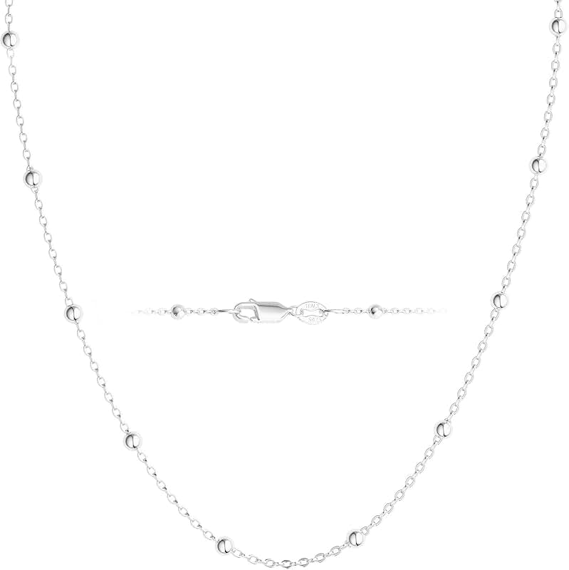 Sterling Silver Beaded Thin Choker Necklace for Women