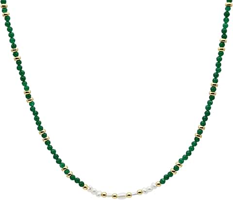 Beaded Gemstone Necklace with Gold Plating