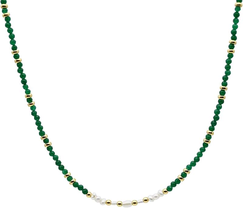 Beaded Gemstone Necklace with Gold Plating