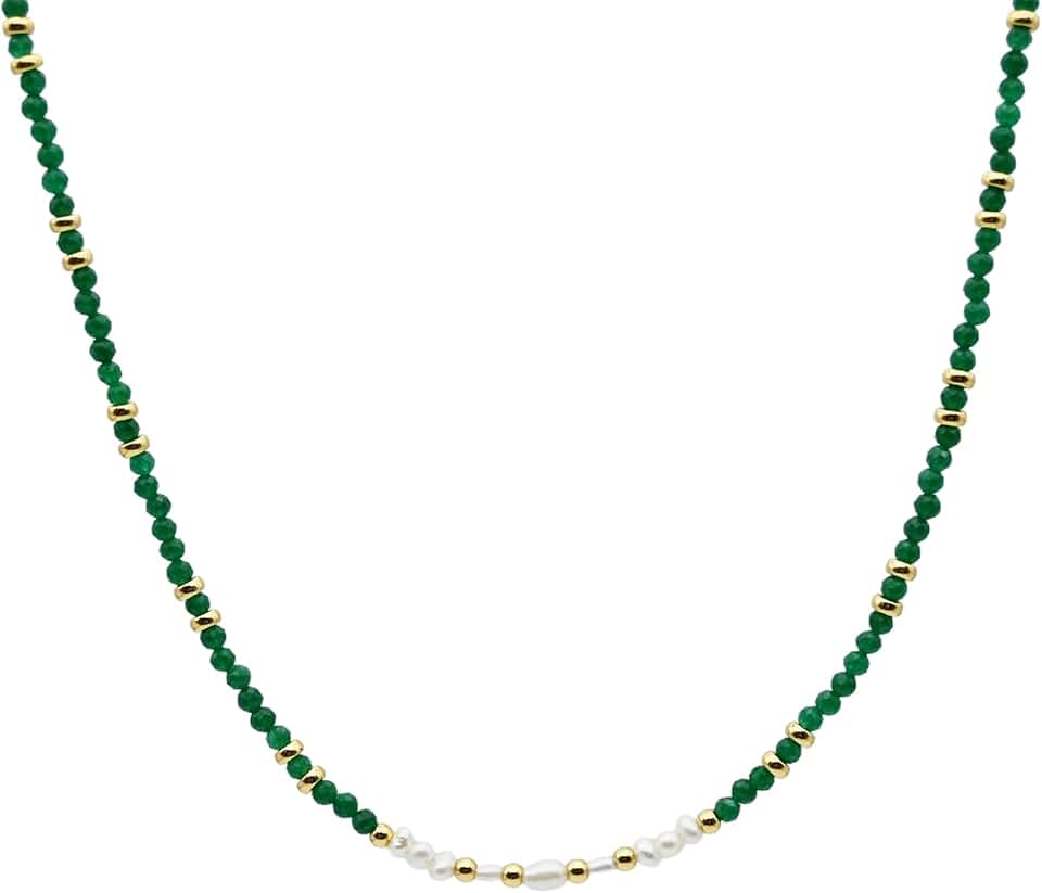 Beaded Gemstone Necklace with Gold Plating