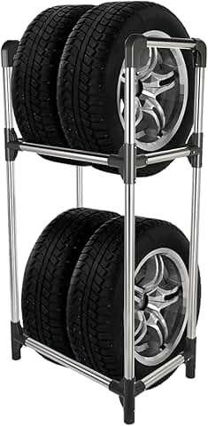 Garage Tire Storage Rack, Black and Silver, 45 Inches