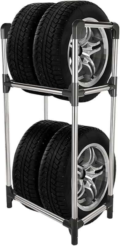 Garage Tire Storage Rack, Black and Silver, 45 Inches