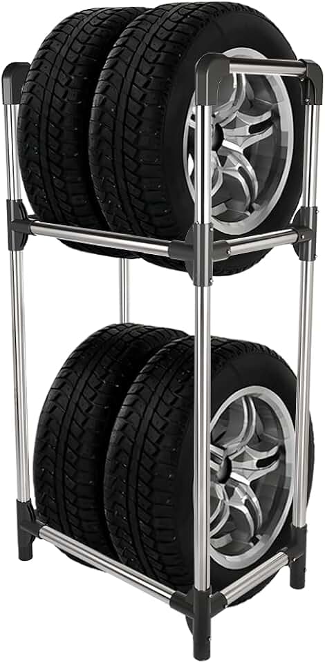Garage Tire Storage Rack, Black and Silver, 45 Inches