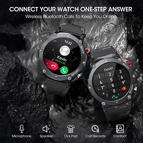 Military Smart Watch for Men(Answer/Make Calls), 2022 Tactical Bluetooth Smart Watch for Android and iPhone, IP68 Waterproof Rugged Outdoor Watch, Fitness Tracker with Heart Rate/SpO2/Sleep Monitor
