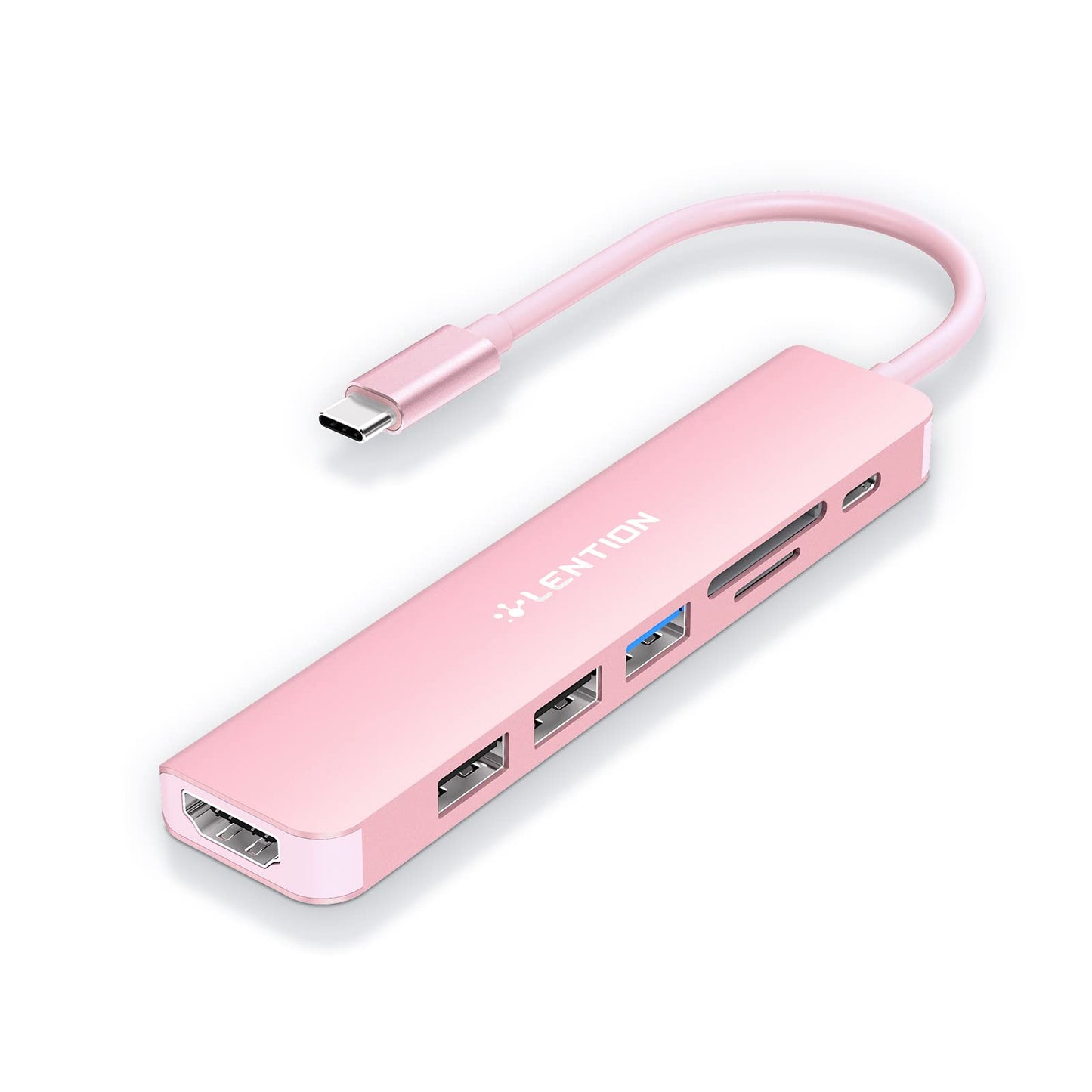 USB C Hub with 100W Charging, 4K HDMI, Dual Card Reader, USB 3.0 & 2.0 Compatible 2022-2016 MacBook Pro, New Mac Air/Surface, Chromebook, More, Stable Driver Adapter (CB-CE18, Rose Gold)